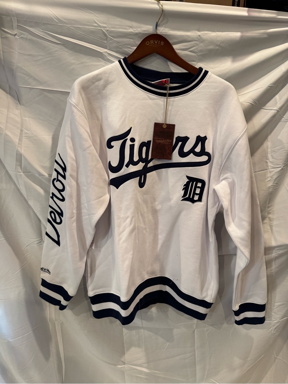 Mitchell & Ness White/Navy Baseball Crewneck